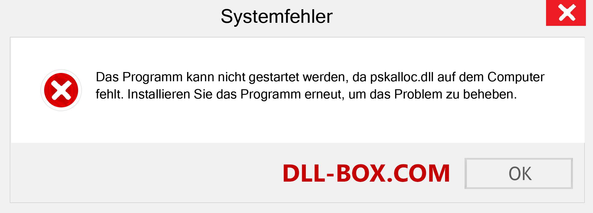 pskalloc.dll-Datei fehlt?. Download für Windows 7, 8, 10 - Fix pskalloc dll Missing Error unter Windows, Fotos, Bildern